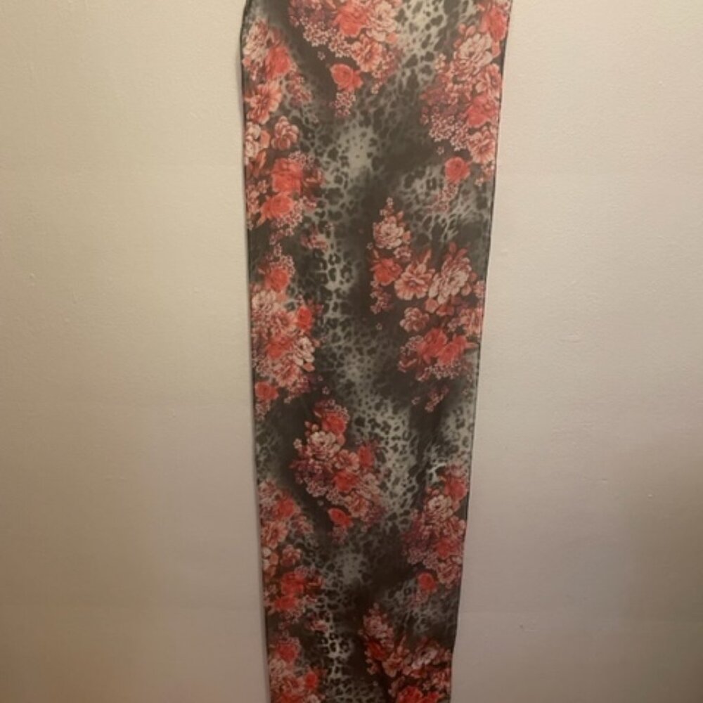 Azalea of Bellagio 100% silk chiffon long scarf in cheetah and floral print
